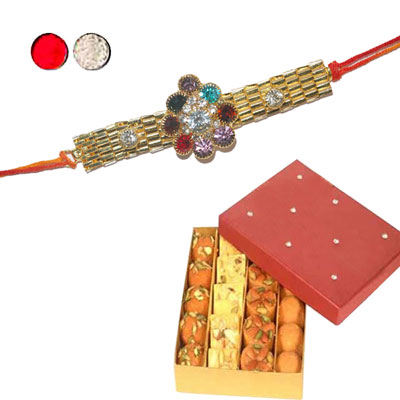 "Stone Rakhi - SR-9020 -120(Single Rakhi), 500gms of Assorted Sweets - Click here to View more details about this Product